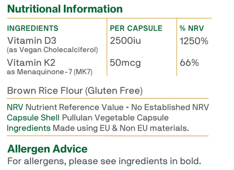Vitamin D3 2500iu + K2 50mcg